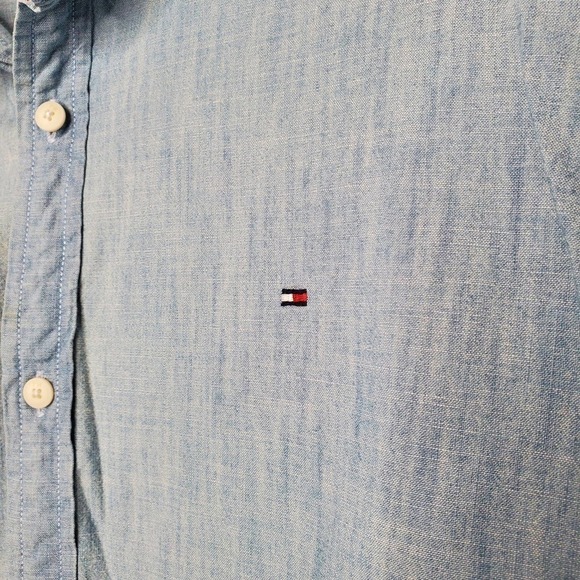 Tommy Hilfiger button up men's size XL New York fit blue short‎ sleeve - Picture 4 of 7